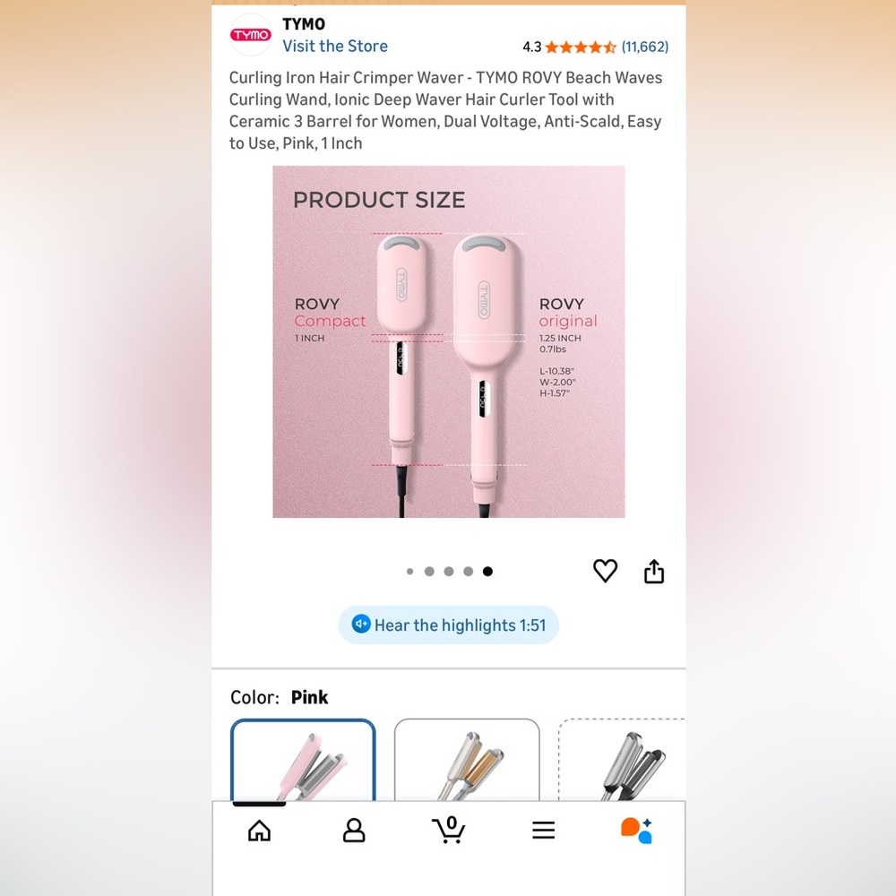 Rovy Pink Compact Hair Styling Tool Tymo